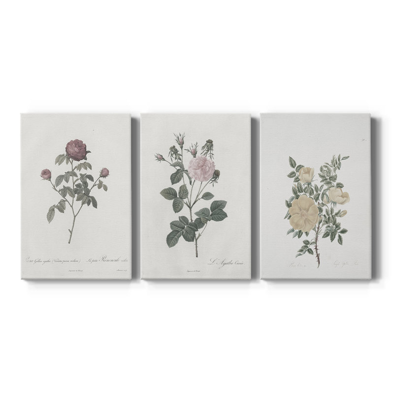 Imprimé floral rétro CXLIV - Toile tendue avec châssis sur mesure - 3 pièces, H 60 po x l 120 po