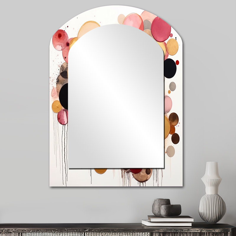 Afternoon Dreams Boho Chic Vintage Pink Gold - Geometric Arch Unique Wall Mirror Decor, Pink Asymmetrical Large Mirror, Printed Metal Art