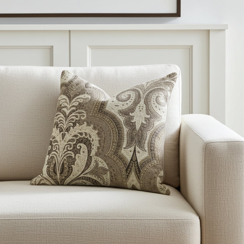 Coussin de luxe damassé Isabella, 20 po x 20 po, Coussin décoratif