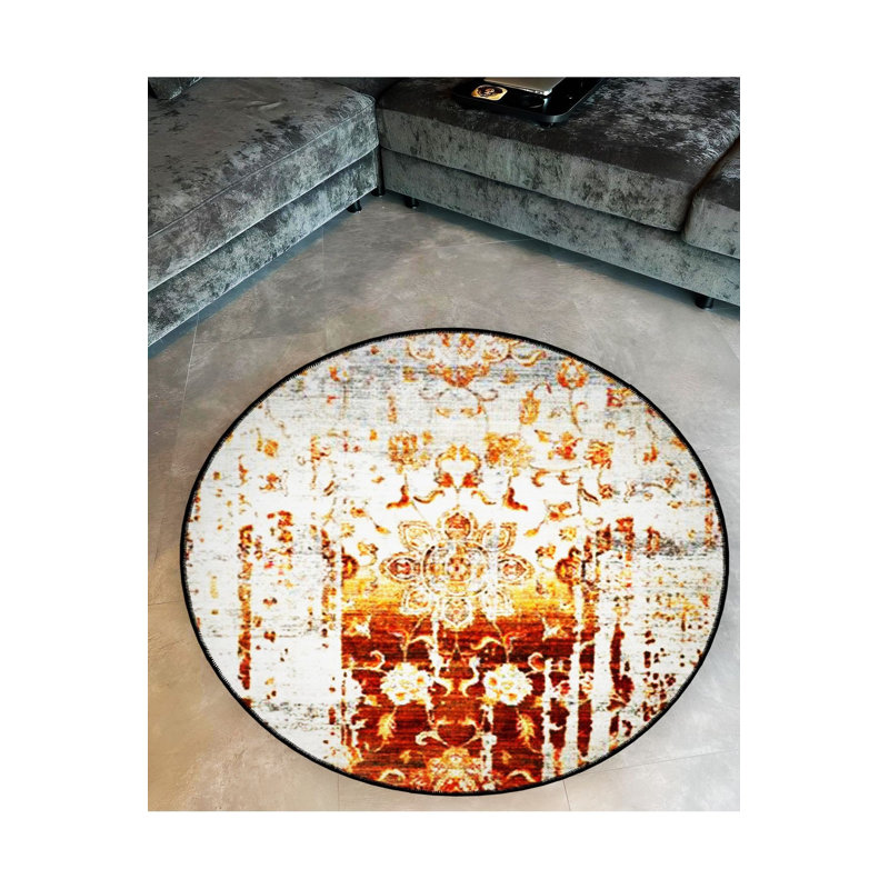 Tapis orange lavé à la machine, Rond 3 pi 11 po