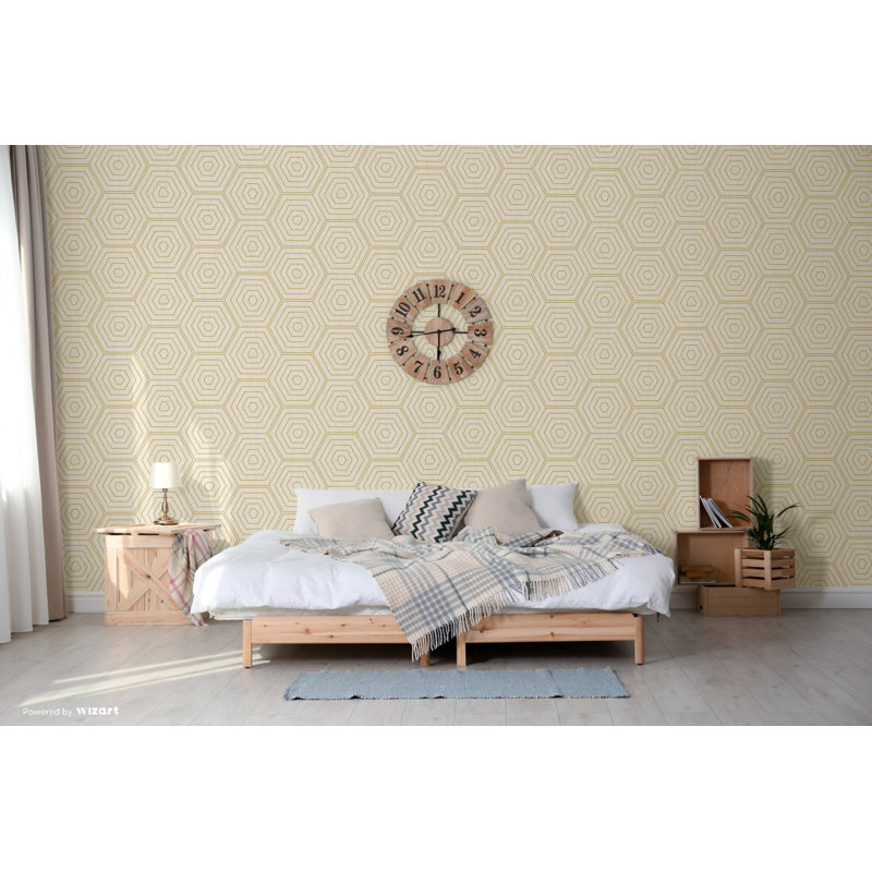 Hexagons 1m x 53cm Metallic Wallpaper Roll, Stone