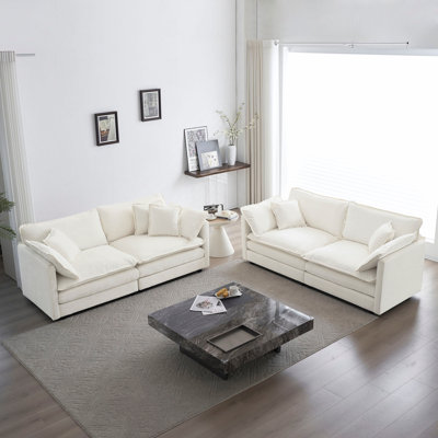 2 - Piece Living Room Set , 2 Pieces Upholstered Loveseat And Couch For Home Office Lounge,  Sofa Set Of 2, 2-Piece (2+2 Seat) Couch Set For Living Room