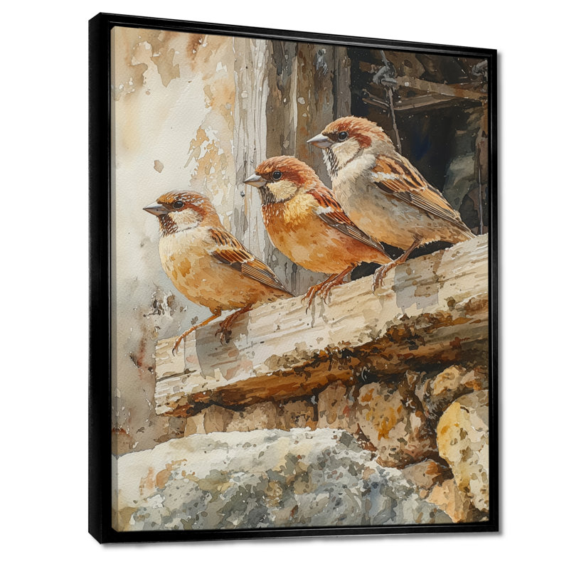 «Sparrows Birds In The Farmyard V», reproduction d'art sur toile encadrée, H 20 po x l 12 po, Noir