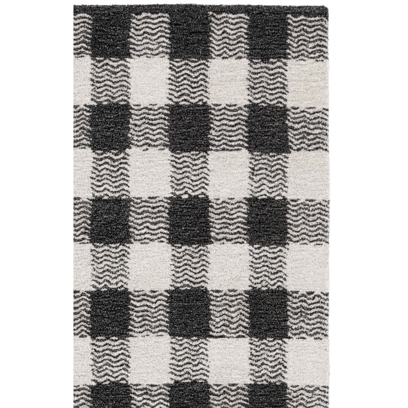Genre 801 Hand Tufted Wool/Cotton/Fiber Checkered Rug in Charcoal/Ivory, Rectangle 4' x 6'