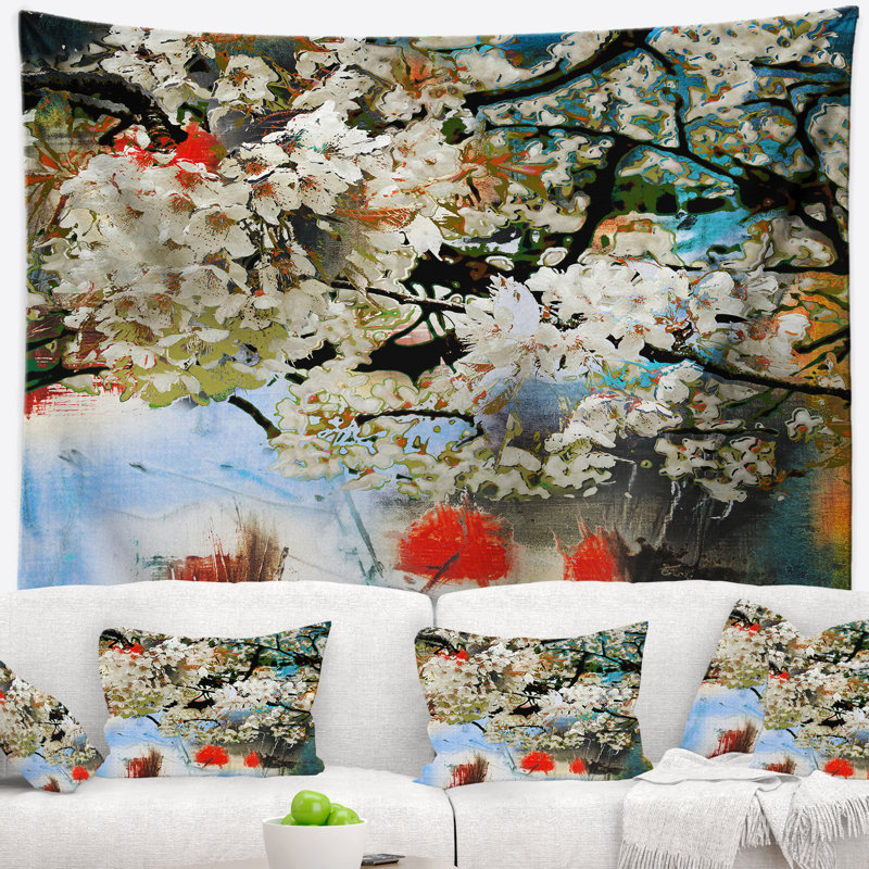 Motif de polyester avec tapisserie à fleurs avec accessoires suspendus inclus, H 68 po x l 80 po