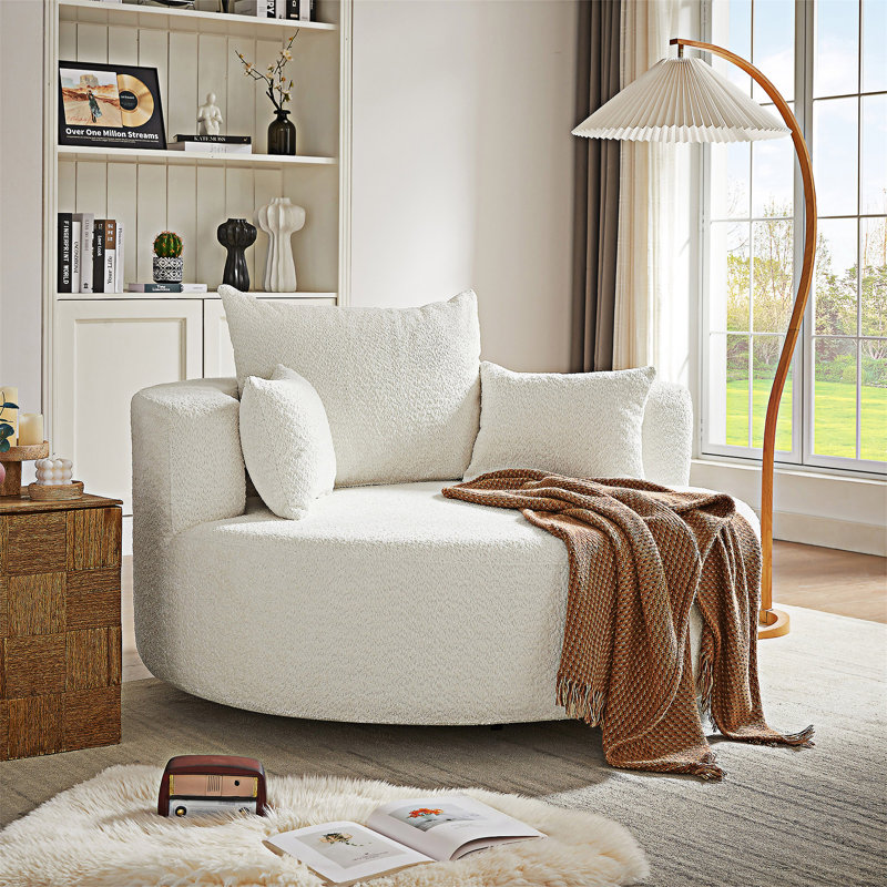 Chaise pivotante ronde avec coussins amovibles, Beige