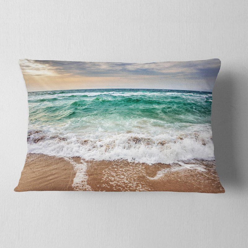 Oreiller en cristal transparent à ondes seascape, Rectangle 12" x 20"