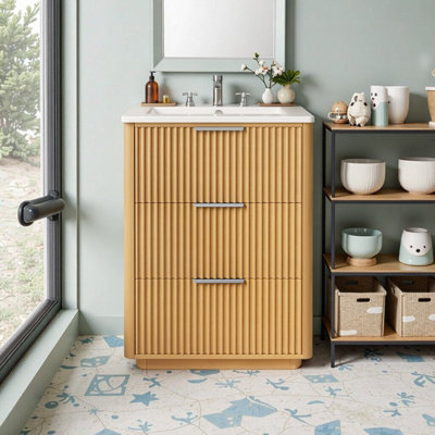 Meuble-lavabo simple 24 po avec lavabo en céramique, tablette ouverte, 2 tiroirs 24 po