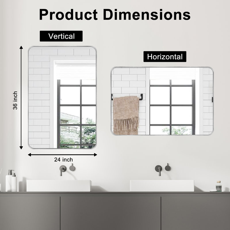 Chassin Wall Mount Bathroom Rectangular Vanity Mirror (Horizontal/Vertical), 24" H x 36" W, Silver