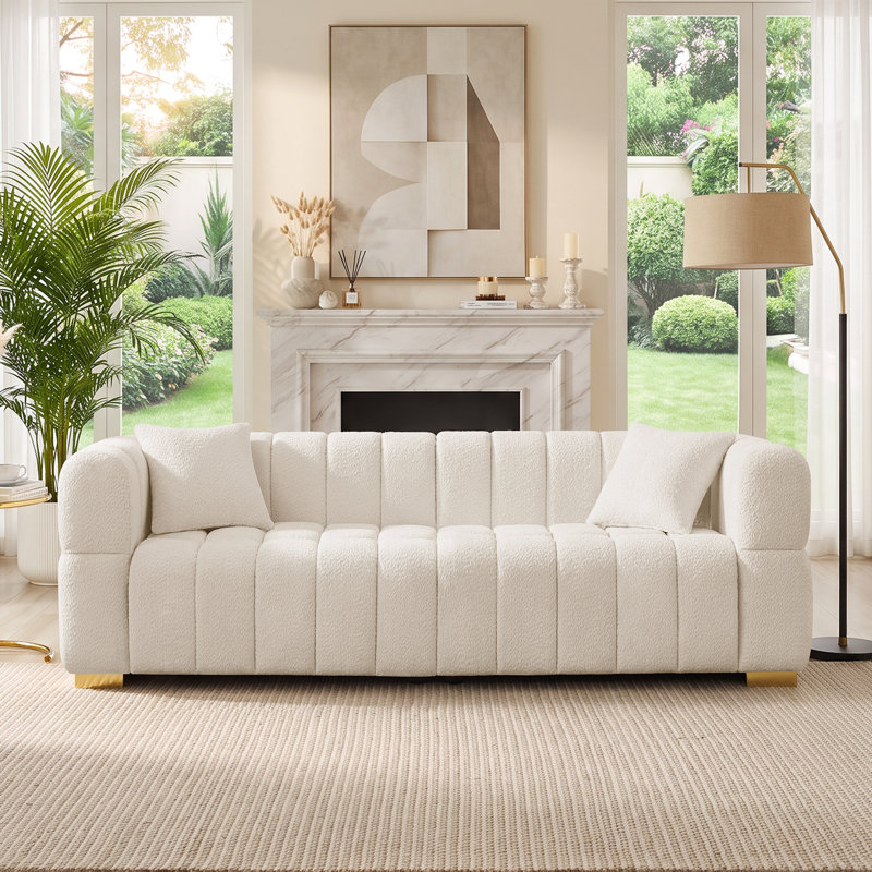 Canapé rembourré 90,94 po Makirah, Boucle blanc