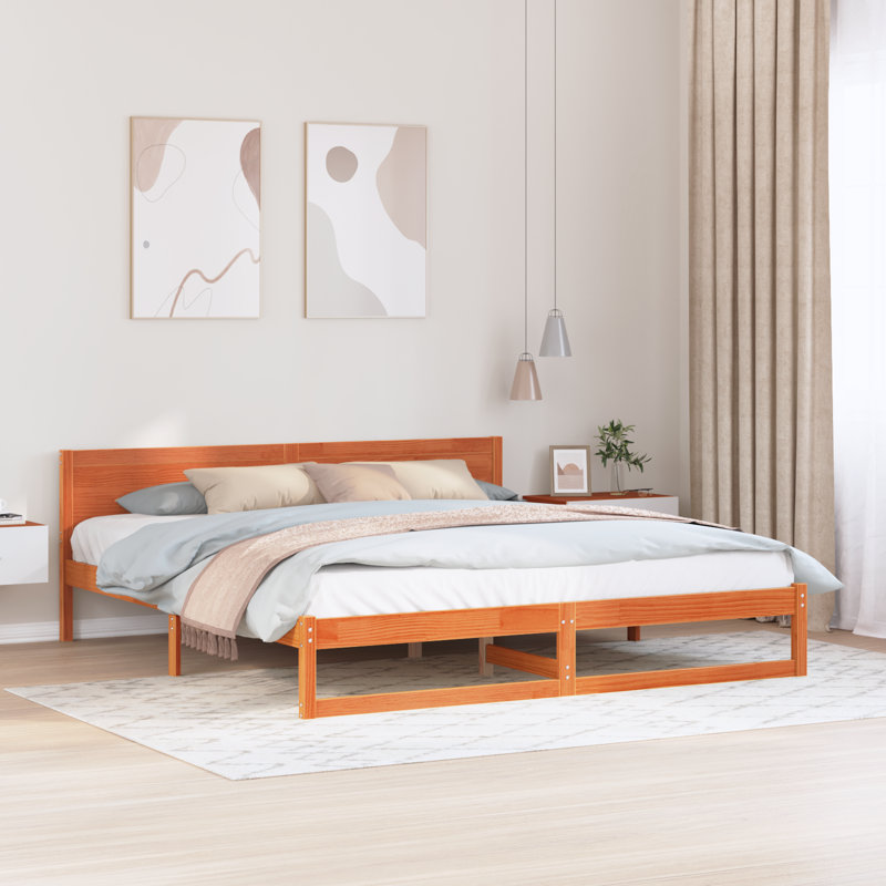 Bed Frame with Headboard Solid Pine Wood, Super King (6'), Wax Brown