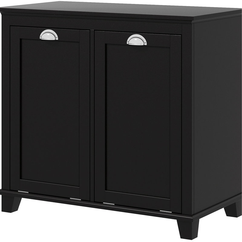 Dual Tilt Out Laundry Hamper Cabinet, Bathroom. 2 For Washroom Storage, Black Floor Cabinet. Generous Towel Storage Area. Separate & Dark. Made, Water-. Toppling Feature. Wall-mountable . 30" W X