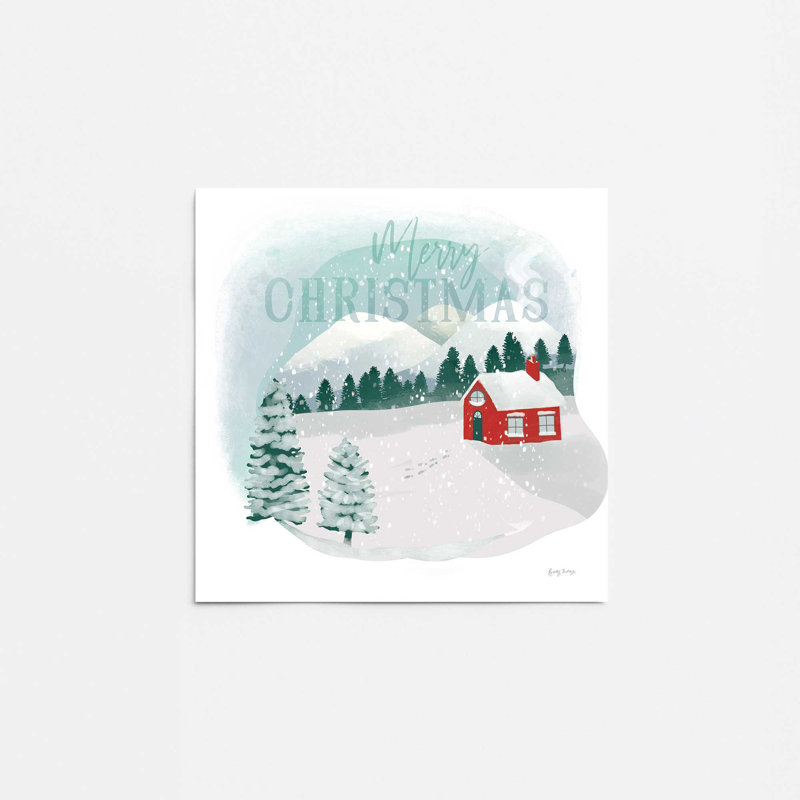 Imprimé chalet des Fêtes dans la neige, Sans cadre, papier, H 12 po x l 16 po