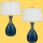 Ensemble de 2 lampes de table en verre lustré bleu antique H 28,5 po avec abat-jour fuselé en tissu 150 W par