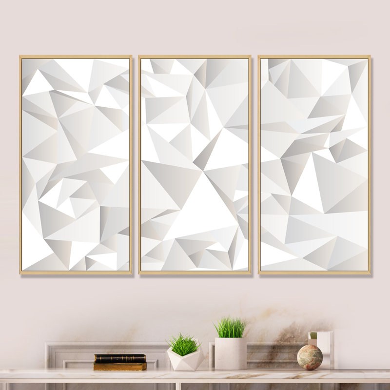 «White Crumpled Abstract», ensemble de 3 reproductions encadrées sur toile, H 28 po x l 36 po x P 1 po, Cadre brun