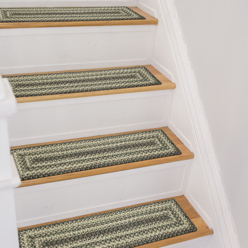 Tapis d'escalier d'intérieur tressé en jute de qualité supérieure - taille 8 po x 28 po, Vert pomme de pin verte, 13