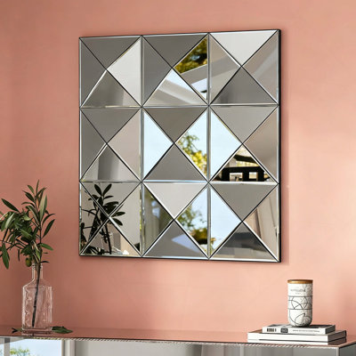 Miroir mural 3D en verre biseauté, décoration intérieure, grand miroir carré pour diverses pièces comme le salon, la chambre ou la salle à manger.