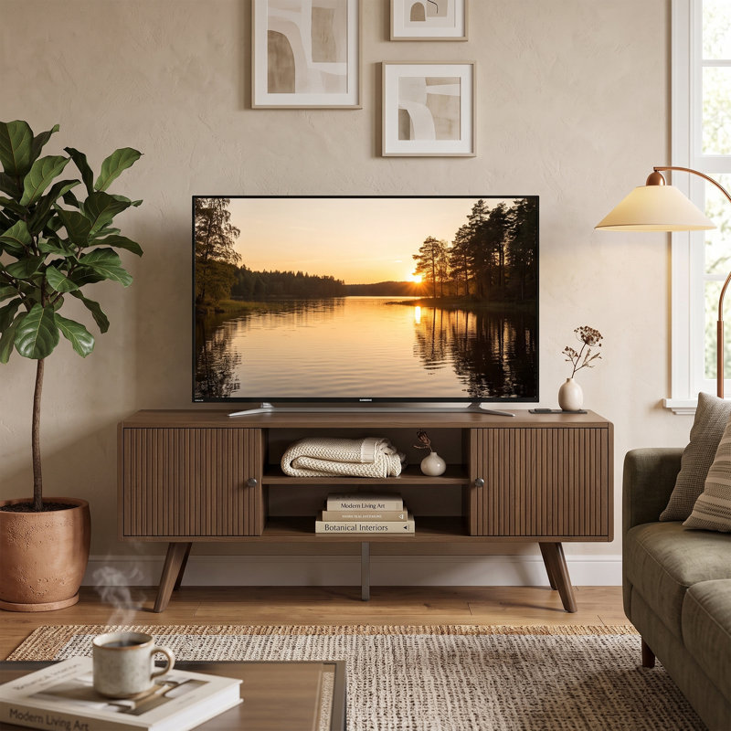 Eartha TV Stand For Tvs Up To 65", Media Console With Storage Cabinet, Charging Station For Living Room, Brown