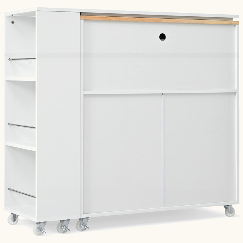 Rolling Kitchen Island With Extended Table, White