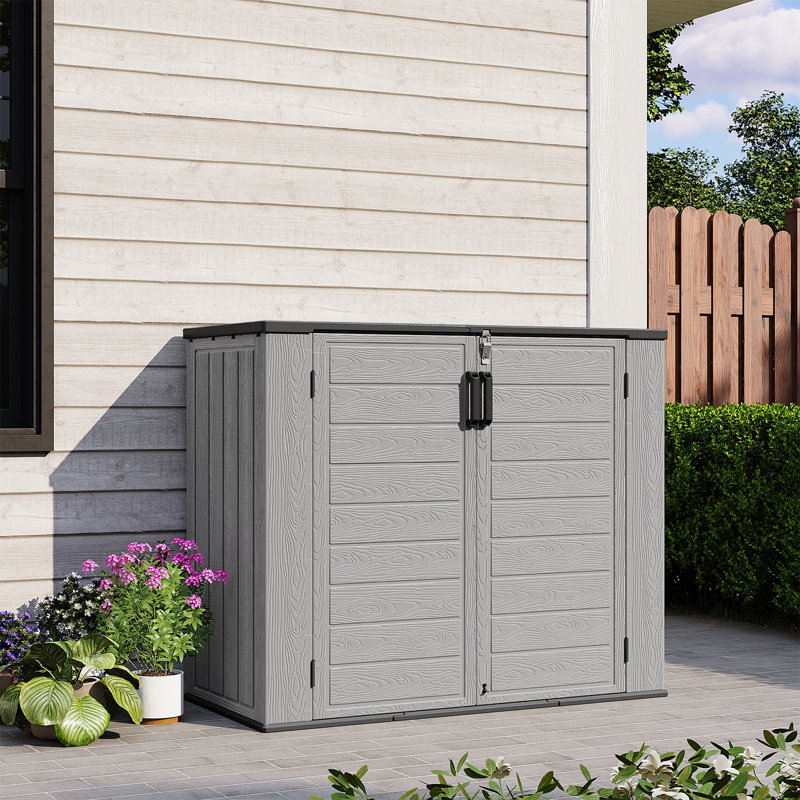 4.7 ft. W x 2.2 ft. D 1200L Outdoor Resin Horizontal Storage Shed With Floor, Lockable, Grey