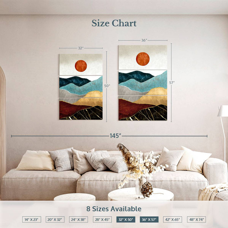 Alvord abstrait montagne et soleil, H 50 po x l 32 po