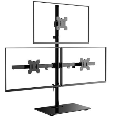 Triple Monitor Stand, Height Adjustable Free-Standing Monitor Desk Mount, fits 3 Computer Screens up to 27 Inch, Holds up to 22lbs per Arm