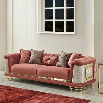 Luxury Tufted Velvet Sofa With Gold Accents – Modern Upholstered Couch In 4 Elegant Colors