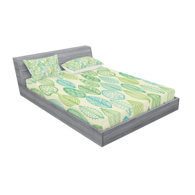 Ensemble de draps décoratifs décoratifs à la main à feuilles de forêt, Ensemble de drap pour grand lit avec drap-housse