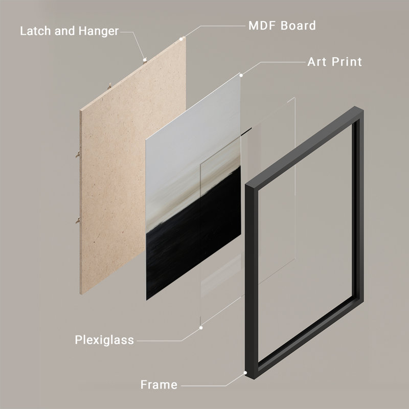 Reproduction d'art encadrée abstraite pour décoration intérieure moderne, H 14 po x l 11 po, Noir