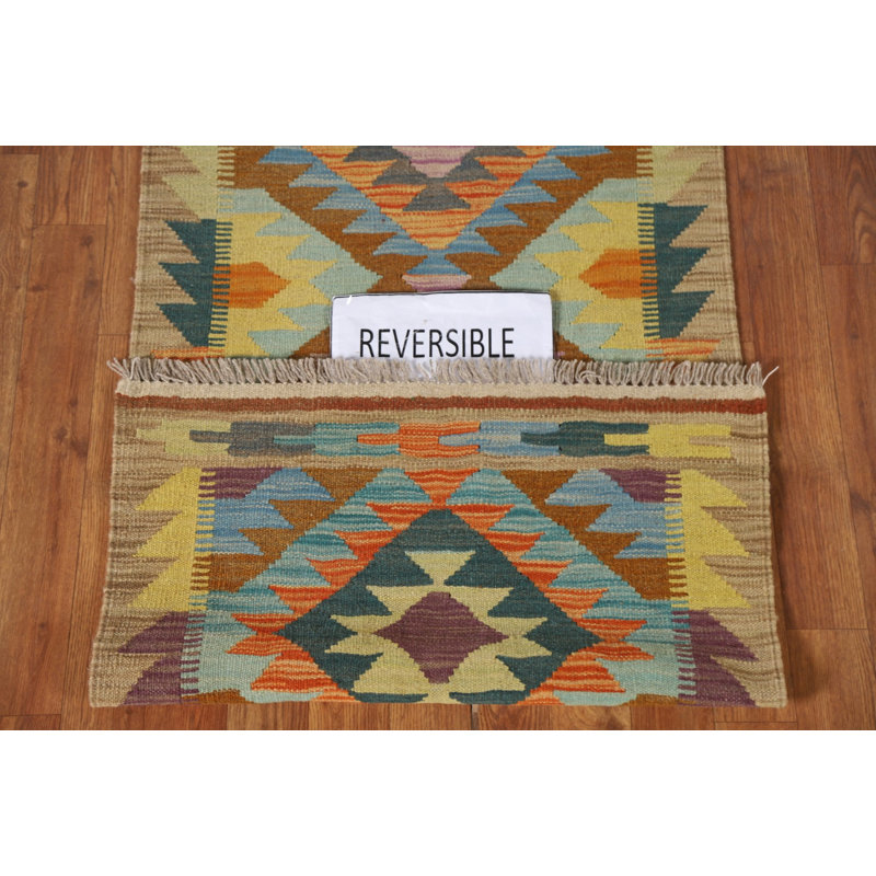 Tapis de marche réversible en laine Kilim 2x7