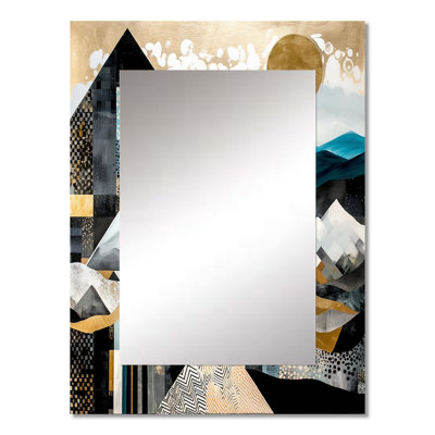 Teal And Gold Geometric Harmony - City Decorative Mirror, Teal Wall Mirror, Printed Metal Art