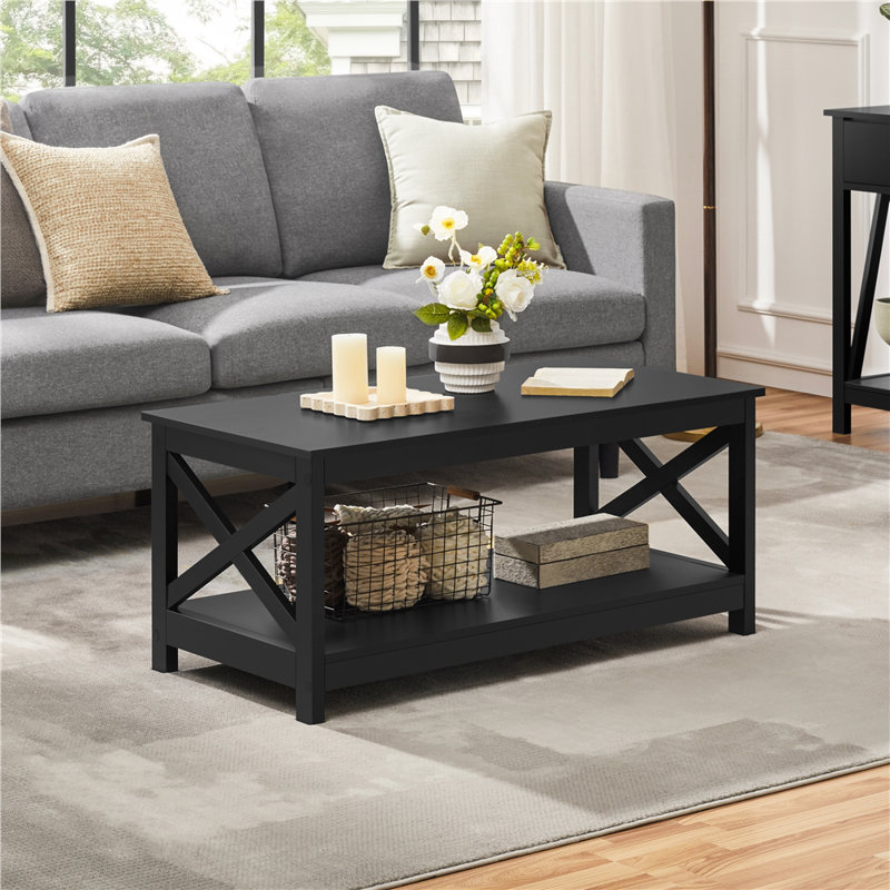 Solid Coffee Table with Storage, Black