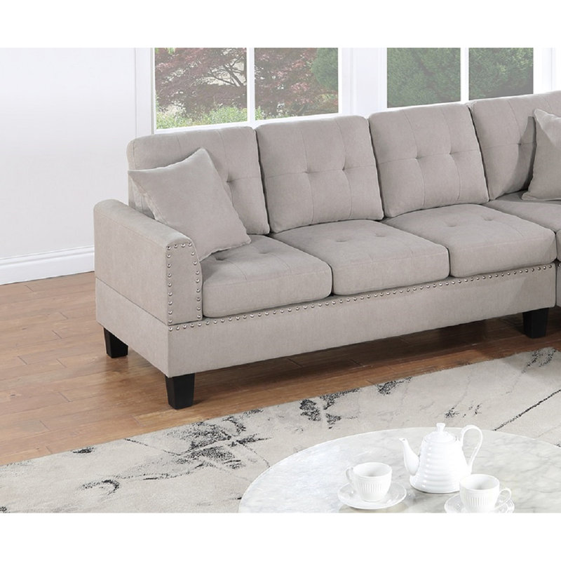 Ensemble de canapé modulaire en velours luxueux 2 pièces avec coussins capitonnés et garniture cloutée pour les salons modernes