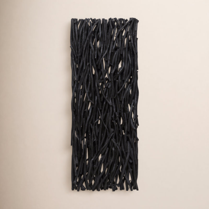 Rustic Abstract Wall Decor on Solid Wood, Black
