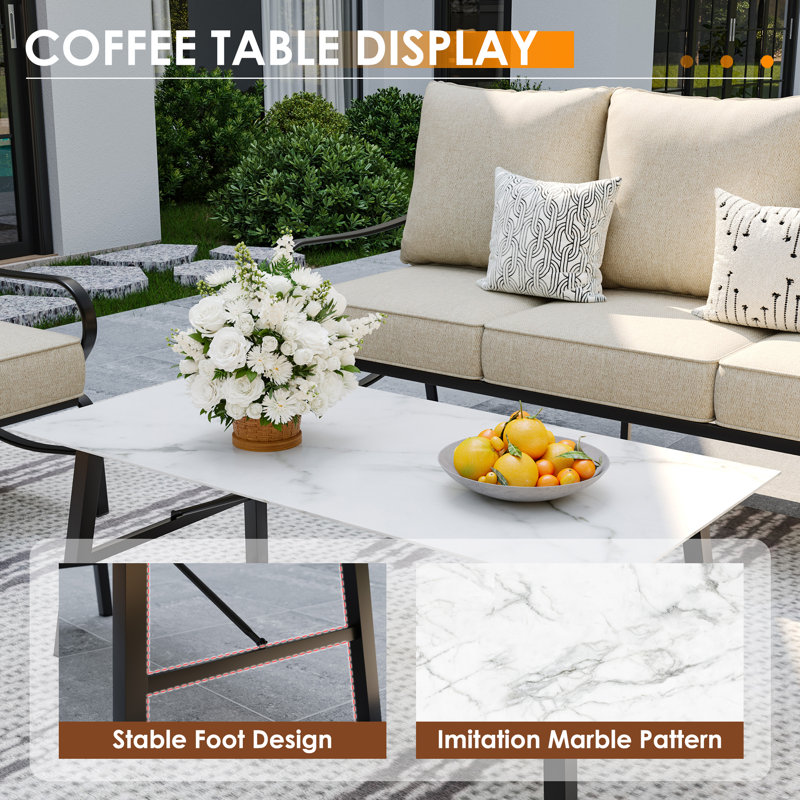 Ensemble de conversation d'extérieur 7 personnes avec table basse, Beige