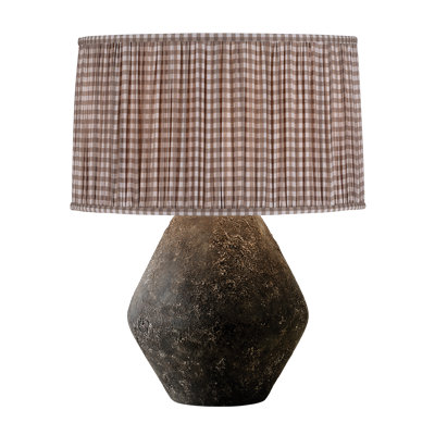 Artifact Table Lamp With Gingham Brown Shade