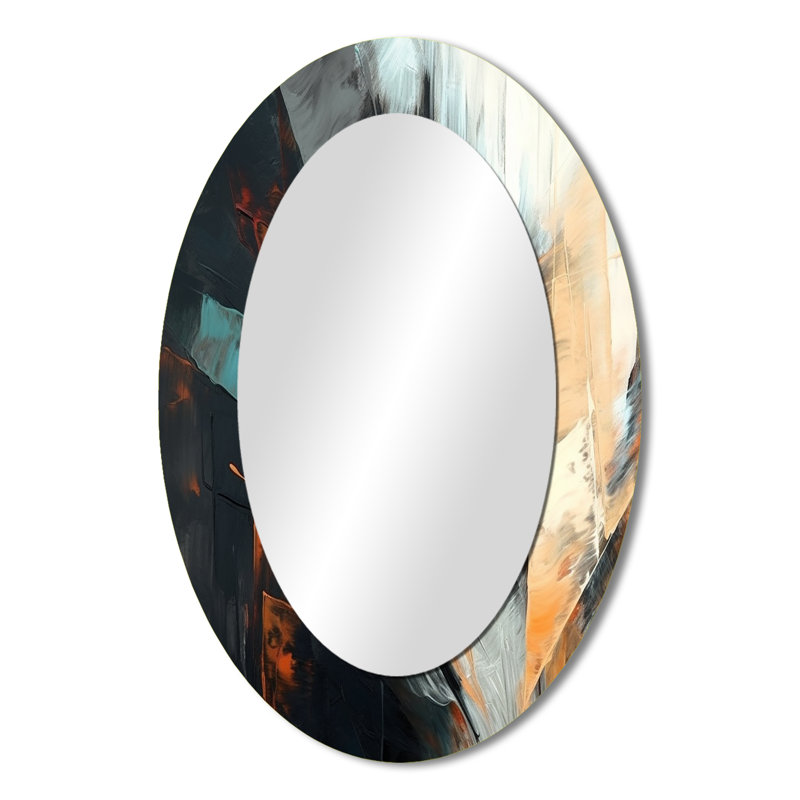 Orange And Blue Abstract Mixed Colors II - Abstract Oval Decorative Mirror On Metal, 36" x 24"