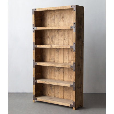Rustic Industrial Reclaimed Wood Open Bookshelf with Metal Rivets
