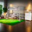 Lit mezzanine simple moderne en bois massif, gris, peu encombrant