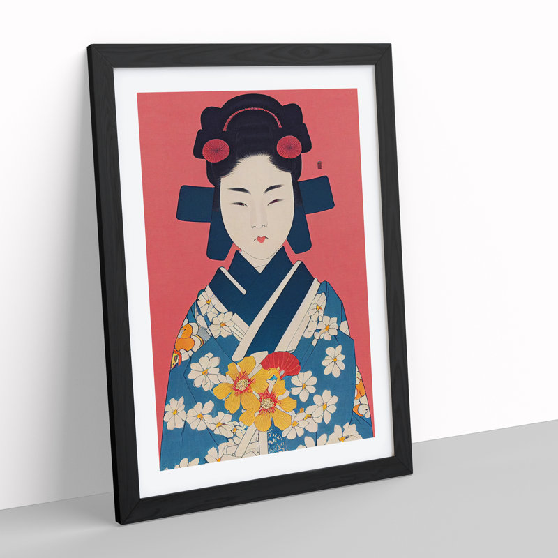 Graceful Geisha - Single Picture Frame Print, 64cm H x 46cm W x 2cm D, Black