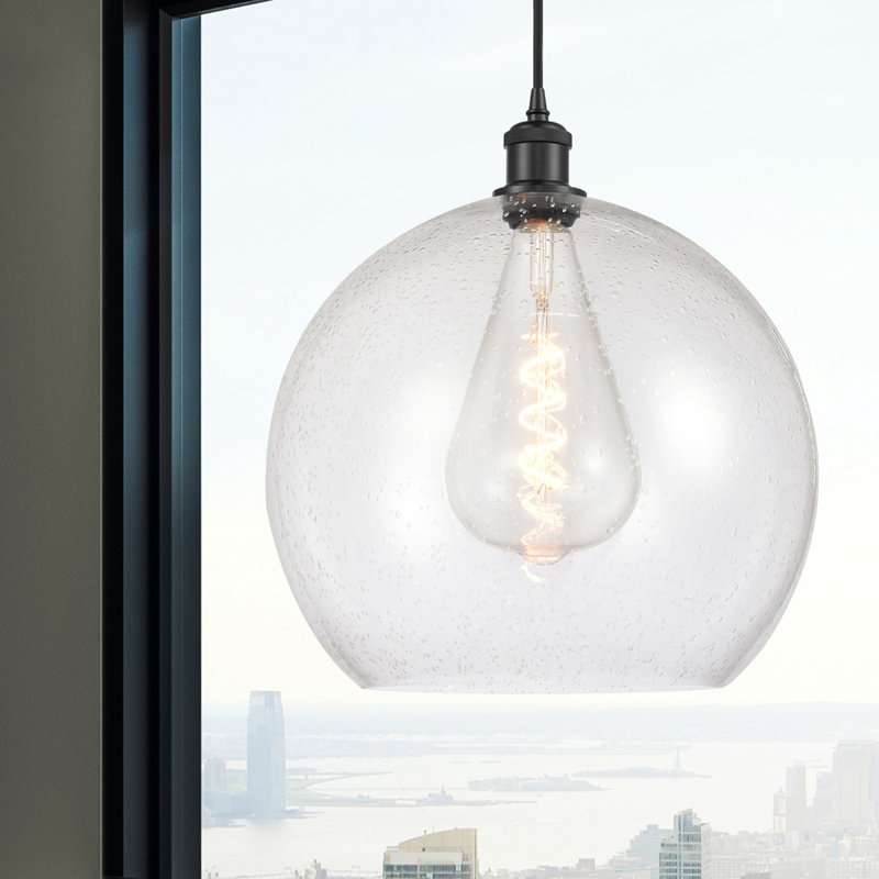 Luminaire suspendu sphérique 1 lumière Roxane, DEL, H 18,38 po x l 13,75 po x P 13,75 po, Noir mat