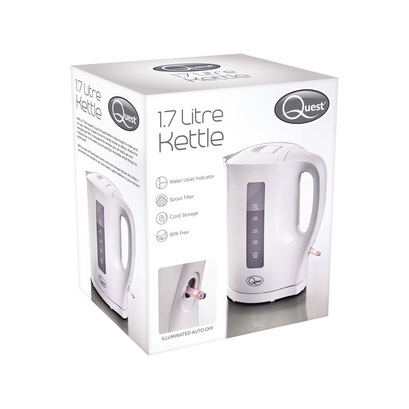 Quest 1.7L Plastic Electric Tea Kettle, White
