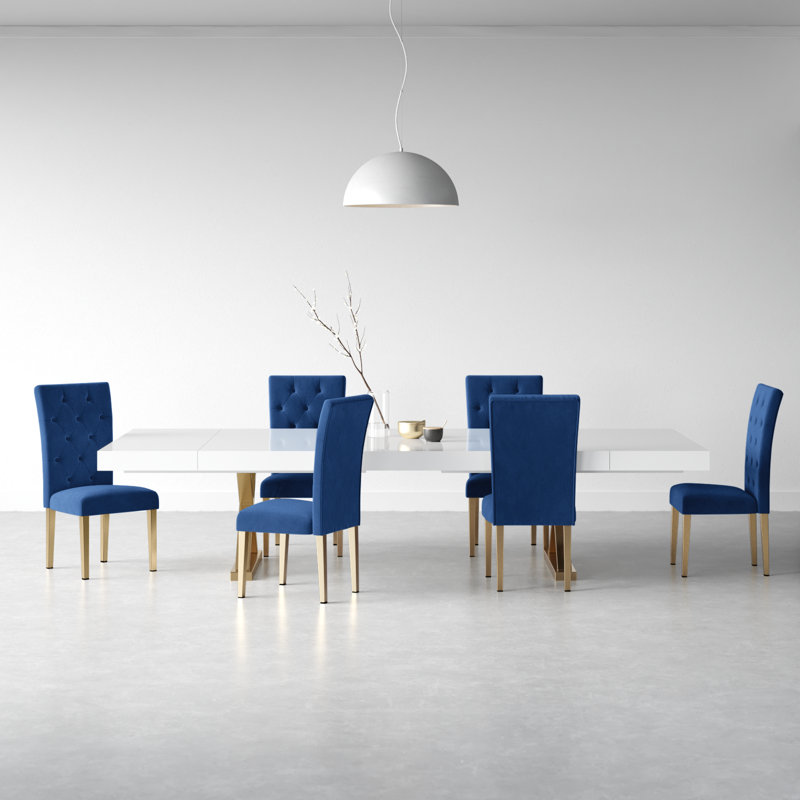 Alexandrie 7 Pieces Double Pedestal Dining Set, Blue/Gold