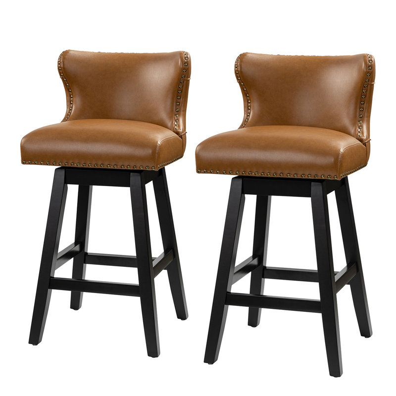 Tabouret de bar pivotant classique à 360 degrés de 29,5 po avec pieds en bois massif Amecia, Chameau