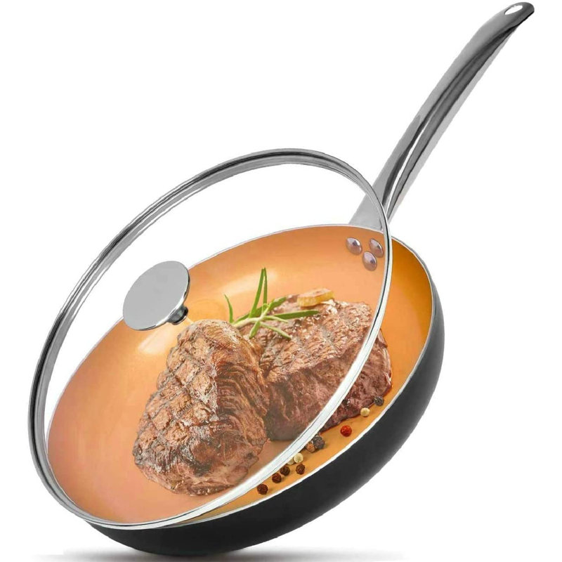 CS KOCHSYSTEME Non Stick Aluminum Frying Pan with Lid, 11"
