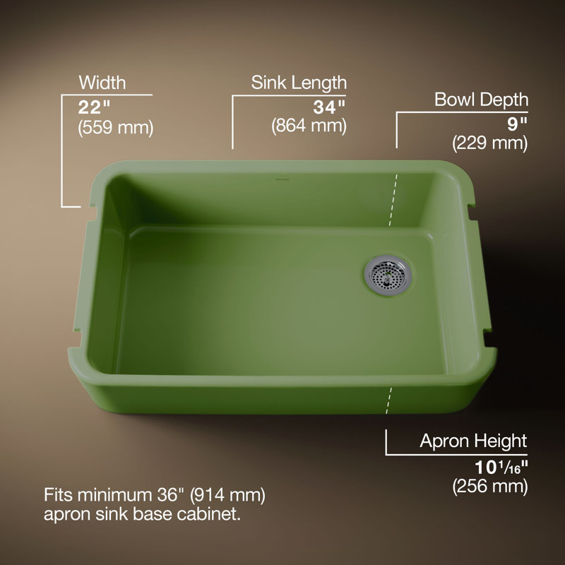 Ironridge 34" Undermount Single-Bowl Farmhouse Cast Iron Kitchen Sink with Apron Front, Fresh Green