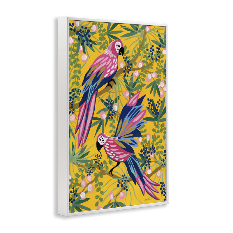 Art de giclée encadrée à motif de perroquets, par Maximiste, Giclée encadrée blanc bord de mer, H 24 po x l 16 po