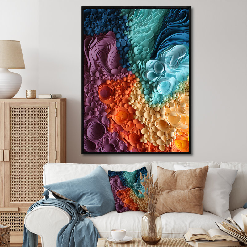 Rainbow Reverie Collages II - Abstract Collages, art mural, Cadre flottant noir, H 44 po x l 34 po x P 1,5 po