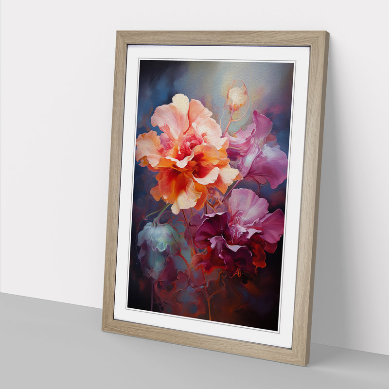 Floral Art Gestural Art - Framed Print, Oak Framed, 46cm H x 34cm W
