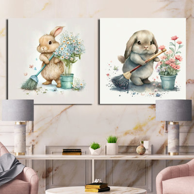 Bunny Cleaning Bathroom  Bathroom Square Collage Set Of 2